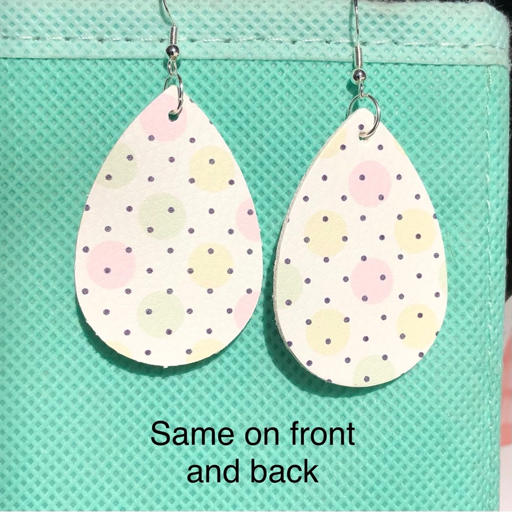 Pastel Dots Faux Leather Teardrop Earrings